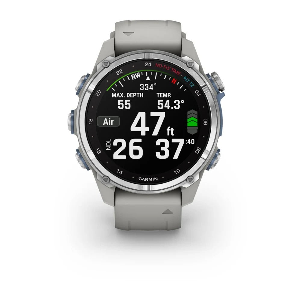 Garmin Descent Mk3 Watch Style-Dive Computer (43mm, Stainless Steel with Fog Gray Silicone Band)