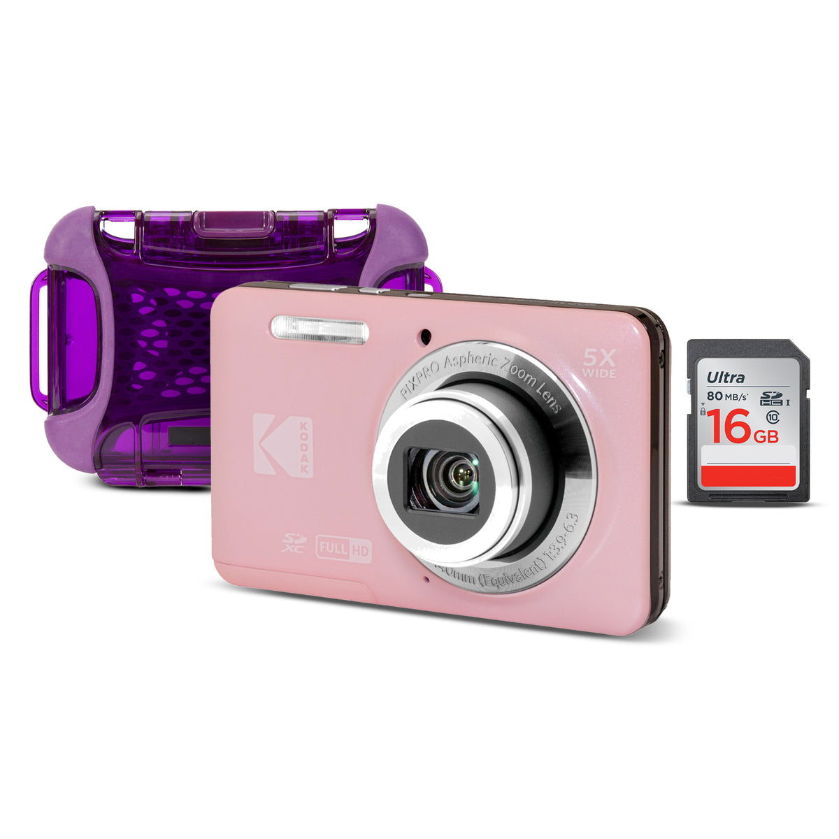 Kodak PixPro Friendly Zoom FZ55 16MP 1080p FHD Digital Camera (Pastel Pink) Bundle with Accessories