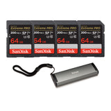 SanDisk 64GB Extreme PRO 200MB/s UHS-I SDXC Memory Cards (4) with Card Reader and Storage Case