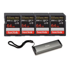 SanDisk 64GB Extreme PRO 200MB/s UHS-I SDXC Memory Cards (4) with Card Reader and Storage Case