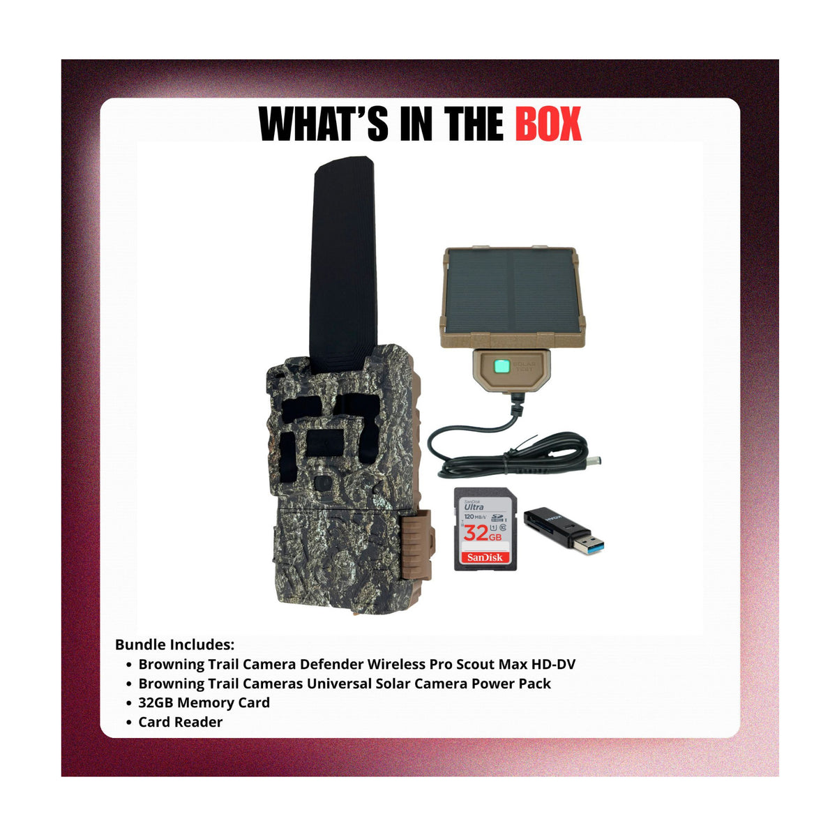 Browning Trail Camera Defender Wireless Pro Scout Max HD-DV with Solar Power Pack and Accessories - 9
