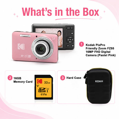 Kodak PixPro Friendly Zoom FZ55 16MP 1080p Full HD Digital Camera (Pastel Pink)