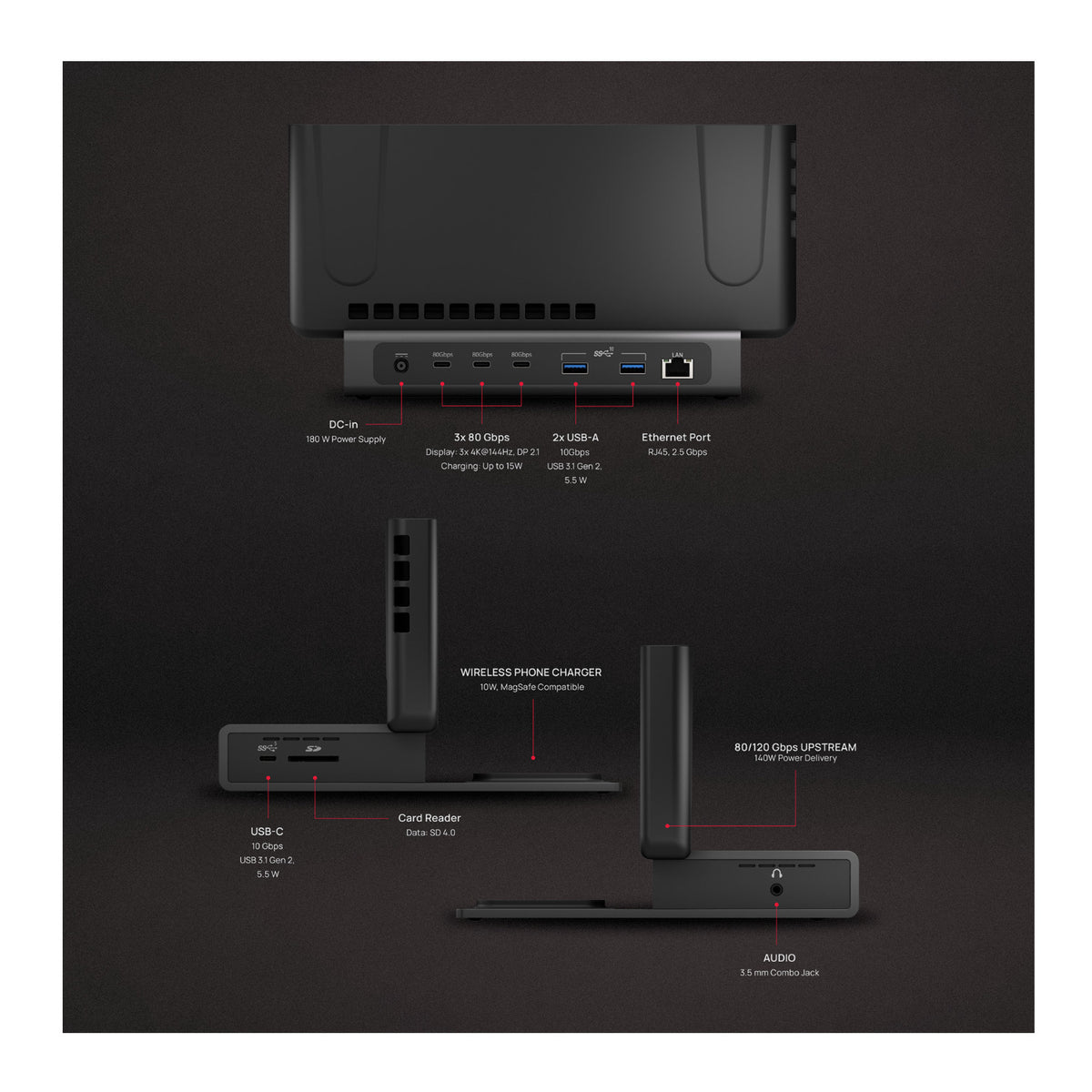Brydge ProDock Trio TB5 Docking Station Bundle for MacBook Air 13 inch-5