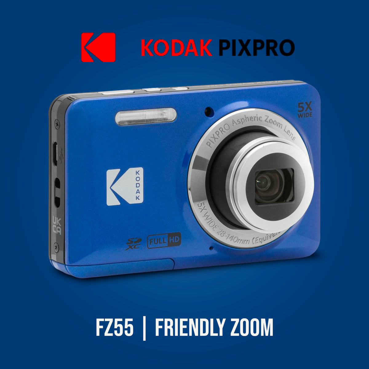 Kodak PIXPRO Friendly Zoom FZ55 Digital Camera (Blue) Bundle with 128GB SD Card and Accessories