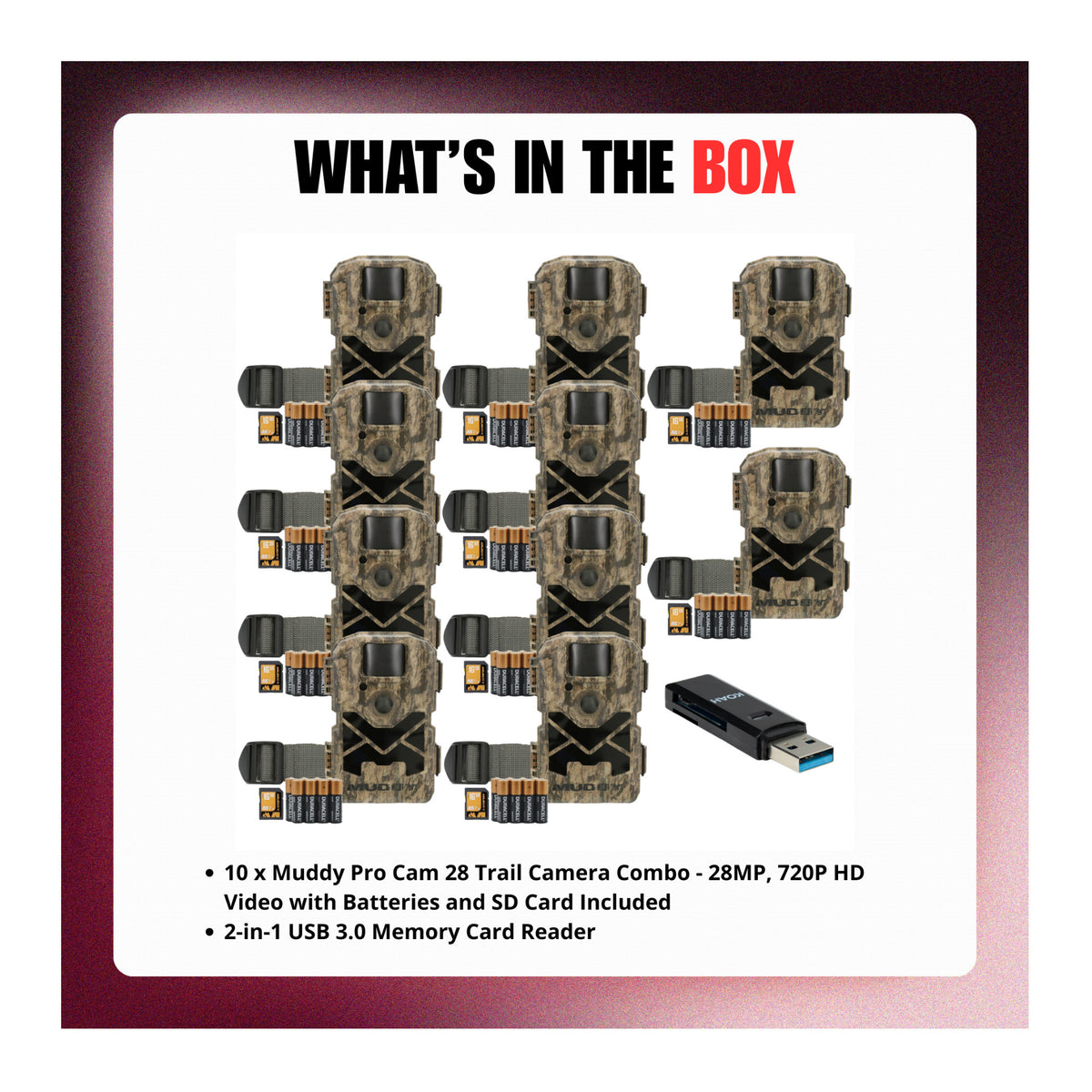 Muddy Pro Cam 28 Trail Camera Combo with Batteries, SD Card, and Card Reader - 9