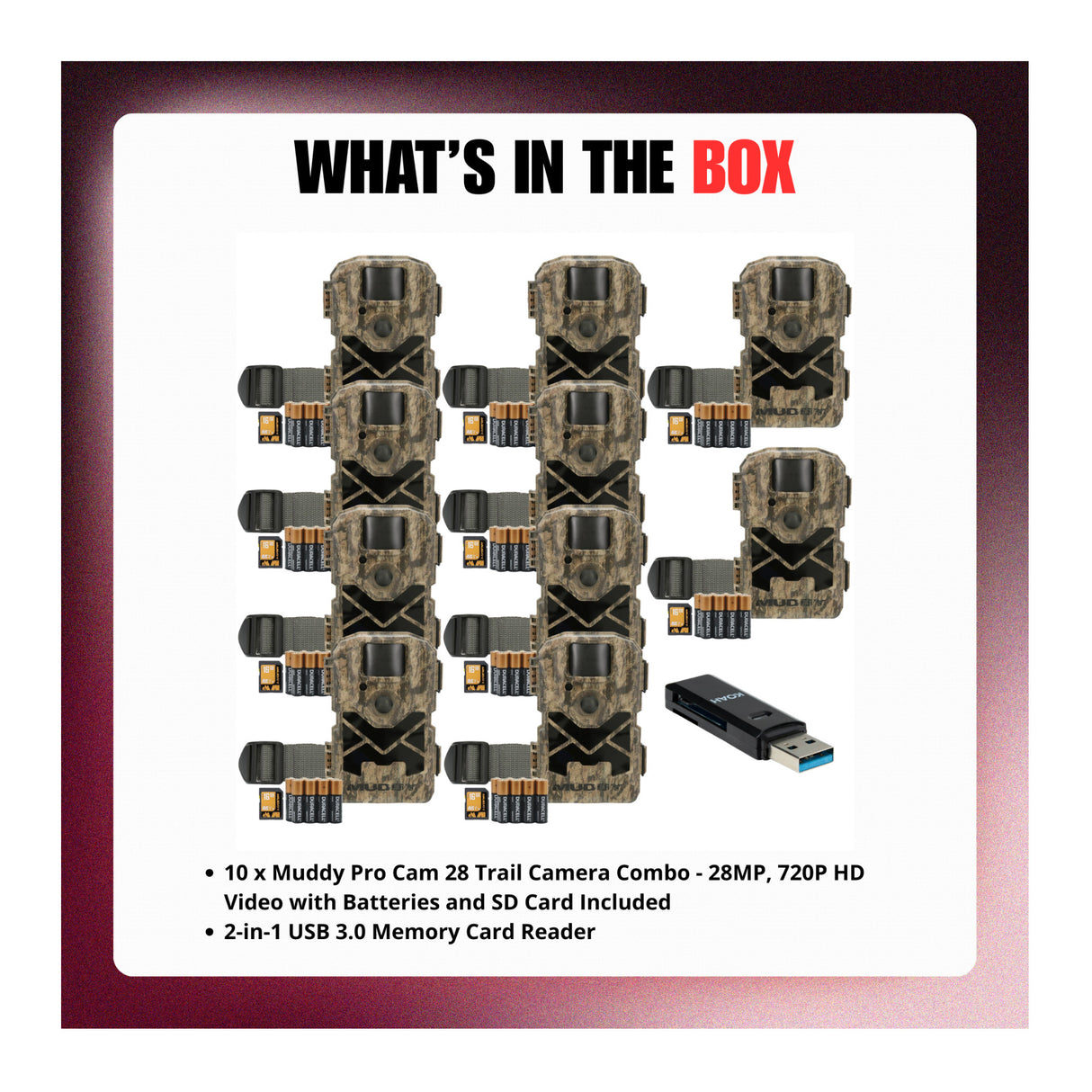 Muddy Pro Cam 28 Trail Camera Combo with Batteries, SD Card, and Card Reader - 9