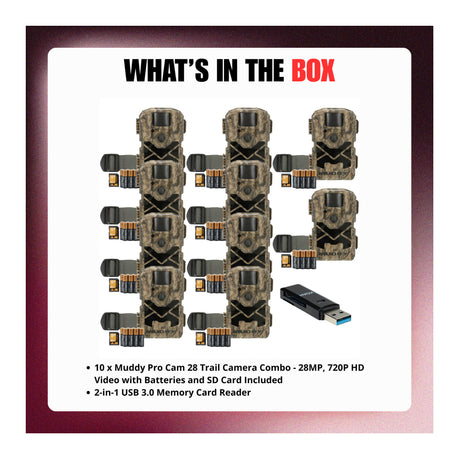 Muddy Pro Cam 28 Trail Camera Combo with Batteries, SD Card, and Card Reader - 9
