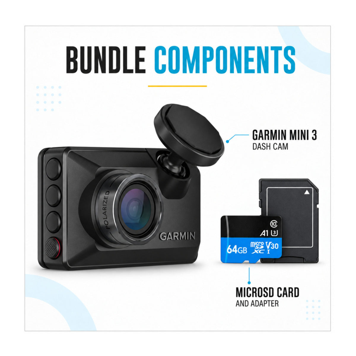 Garmin Dash Cam Mini 3 Bundle with 64GB microSDHC Memory Card and SD Adapter - 7
