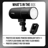 Profoto D30 Mains-Powered Monolight with 11 F-Stops Flash Range Bundle with Connect Pro for Nikon