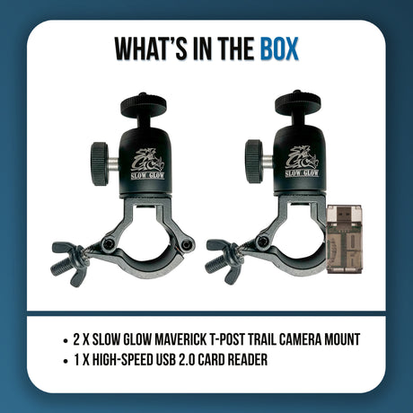 Slow Glow Maverick T-Post Trail Camera Mount Bundle with High-speed Card Reader - 5