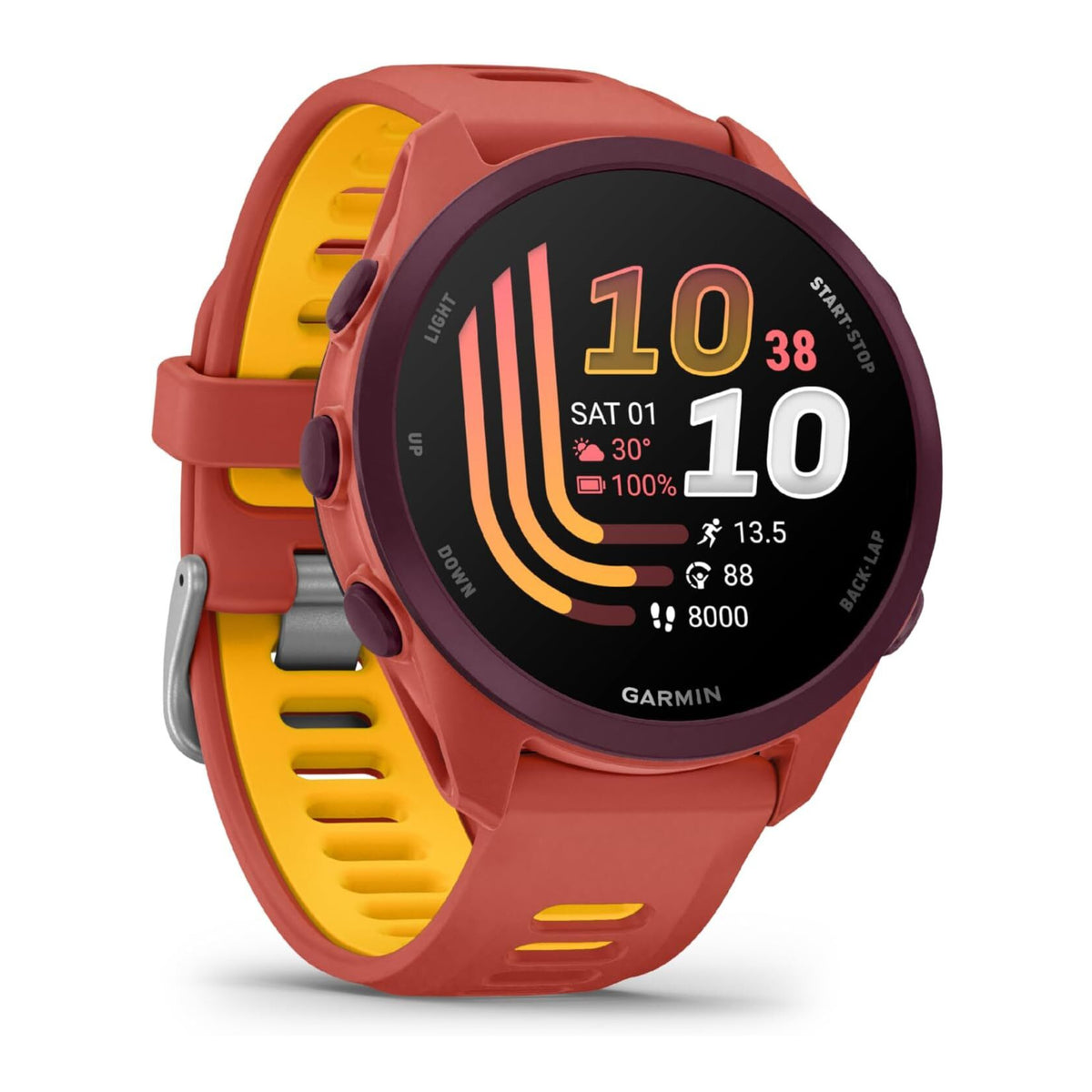 Garmin Forerunner 170 Music GPS Running Smartwatch with Advanced Training Metrics (Red Pink/Mango) - 3