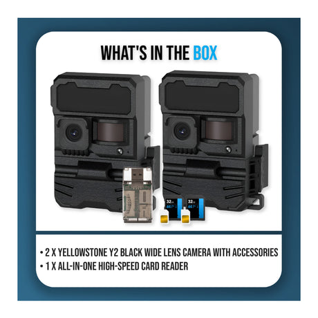 Yellowstone Y2 Black Wide Lens Camera Bundle with Card Reader, and Accessories (2-Pack) - 9
