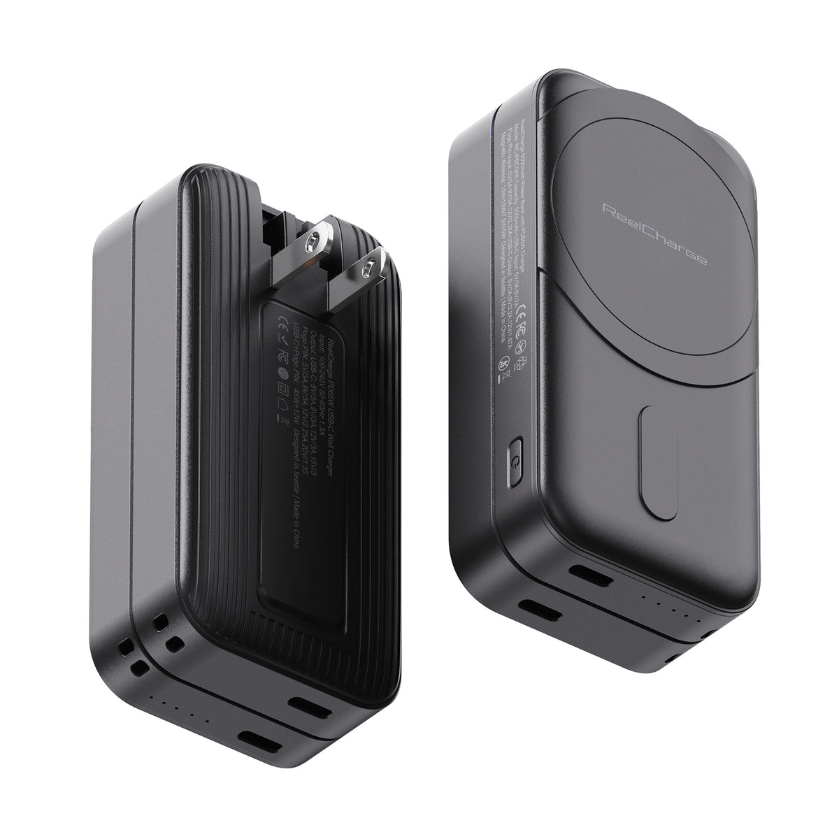 ReelCharge 5,000 mAh 65W Power Bank Fusion 5K (Black)
