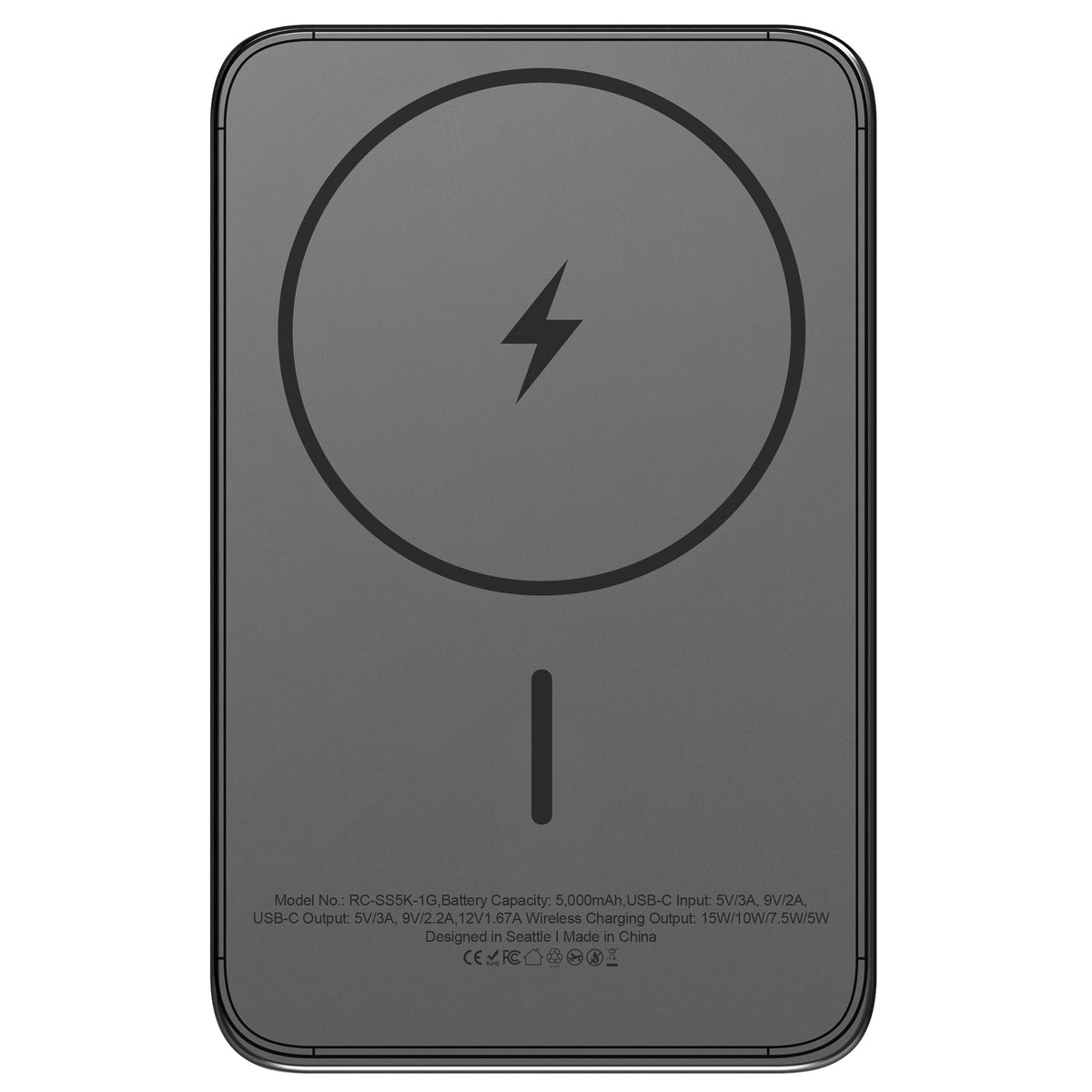 ReelCharge ReelSafe Solid State 5,000 mAh Qi2 Wireless Power Bank (Gray)