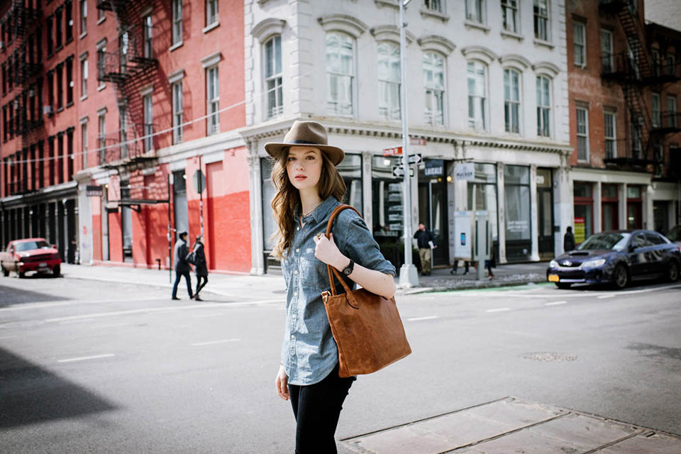 ONA Leather Capri Camera and Laptop Shoulder Tote Bag (Antique Cognac Brown)