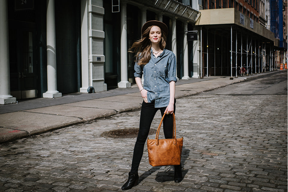 ONA Leather Capri Camera and Laptop Shoulder Tote Bag (Antique Cognac Brown)