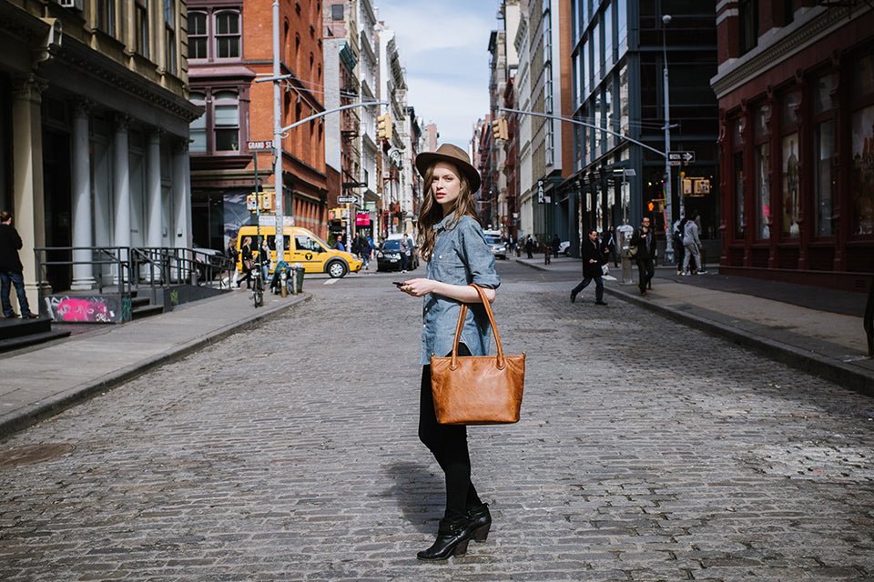 ONA Leather Capri Camera and Laptop Shoulder Tote Bag (Antique Cognac Brown)