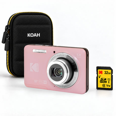 Kodak PixPro Friendly Zoom FZ55 16MP 1080p FHD Digital Camera (Pastel Pink) Bundle with Accessories