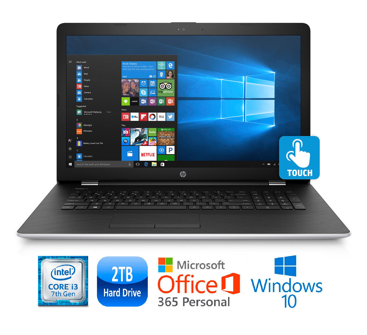 HP 17-bs011cy Core i3-7100 2TB HDD 17.3” HD+ Screen Laptop (Natural Silver)