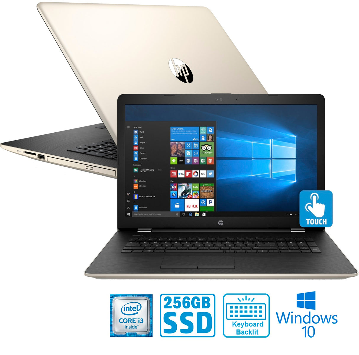 HP 17-bs040ds Intel Core i3-7100 8GB 256GB SSD 17.3" HD+ Touch-Screen Laptop
