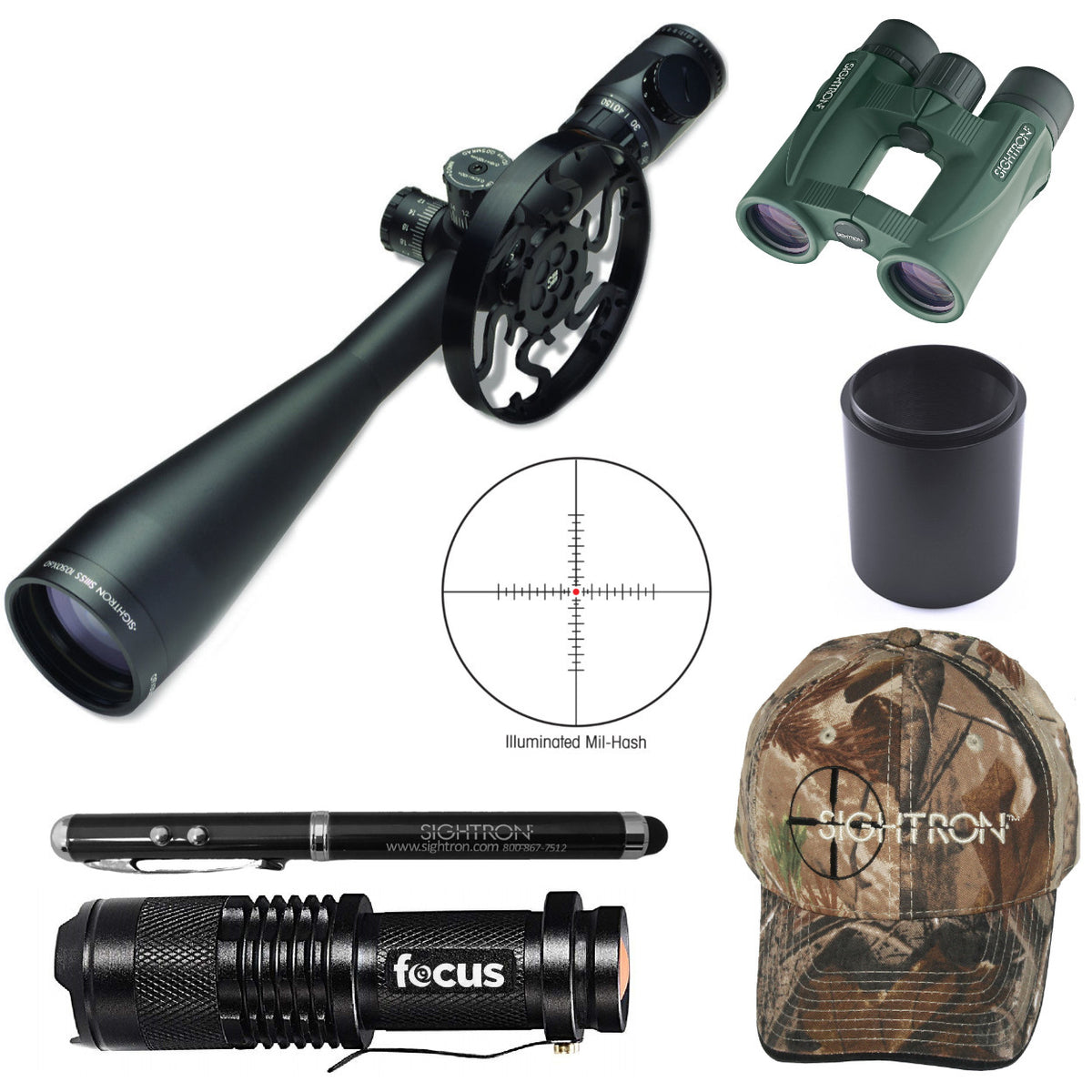 Sightron 10-50x60mm SIII Riflescope (Mil-Hash) with 8x32 Blue Sky Binoculars