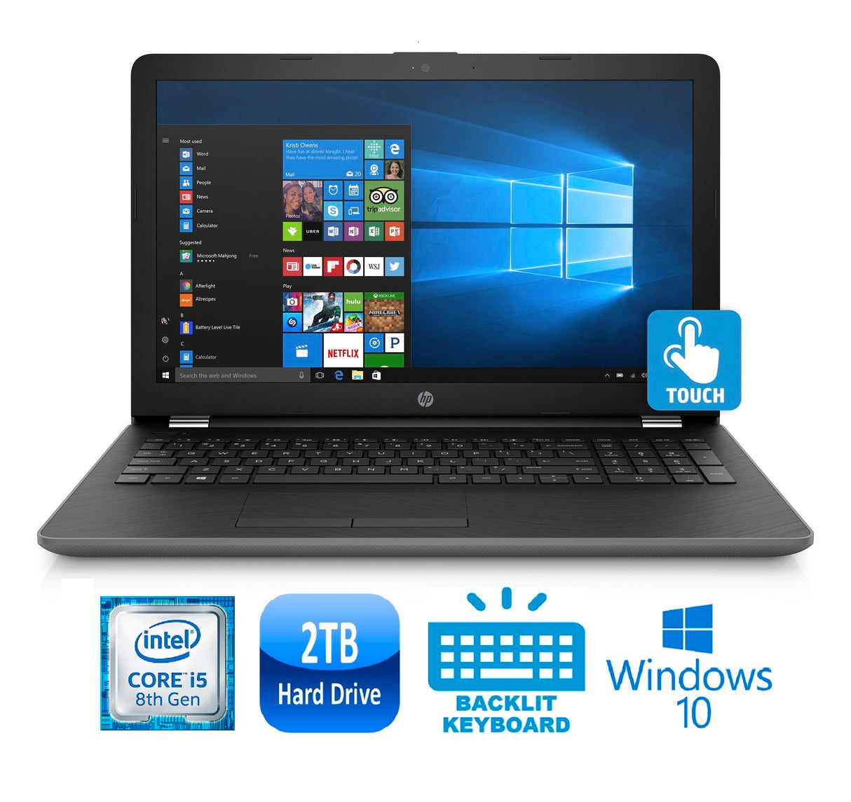HP 15-bs168 Intel Core i5-8250 Quad Core 2TB HDD 15.6" TouchScreen WLED Laptop