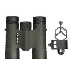 Vortex 10x28 Diamondback Roof Prism Binoculars with Smartphone Adapter Bundle