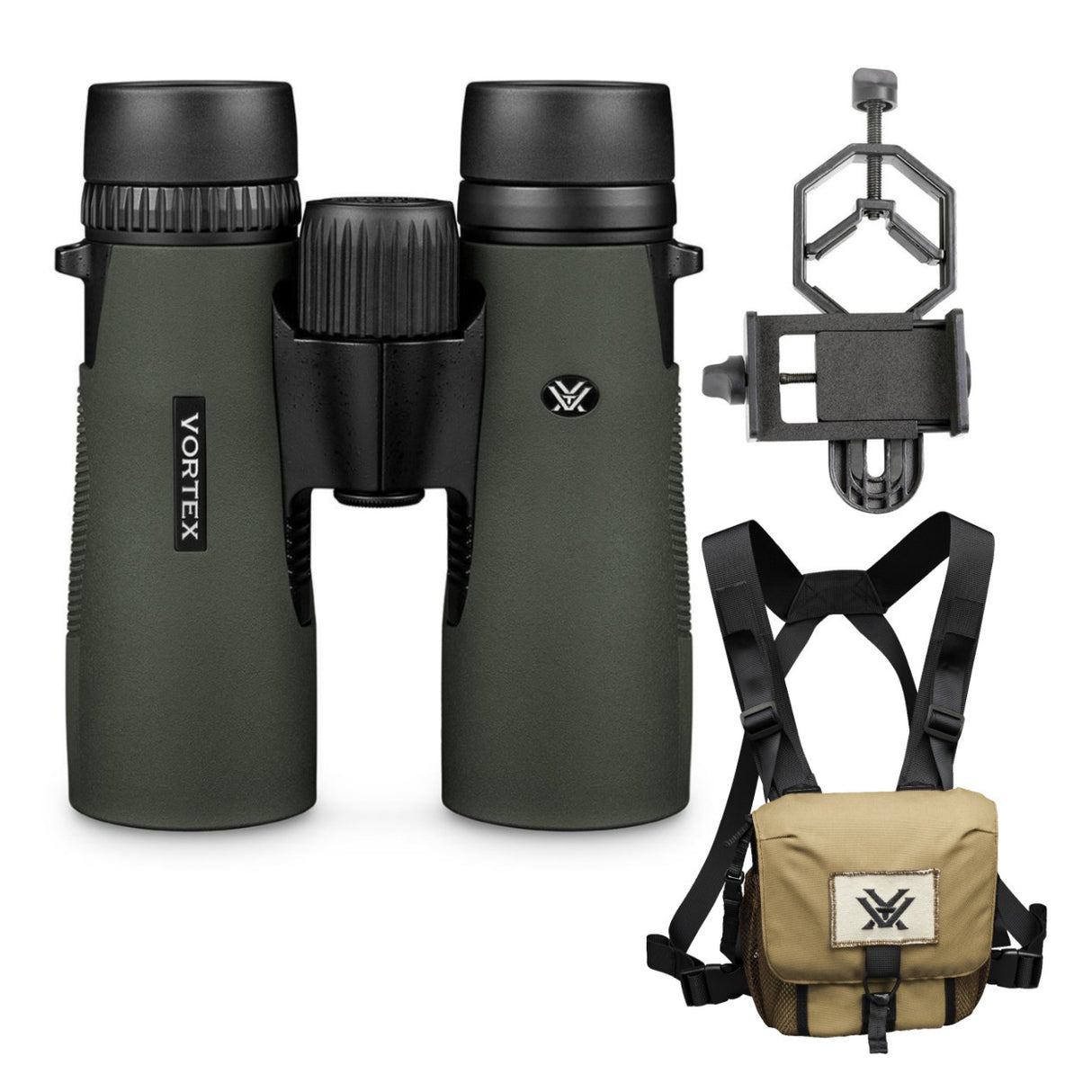 Vortex 10x42 Diamondback HD Roof Prism Binoculars with GlassPak Harness Case and with Smart Phone Adapter