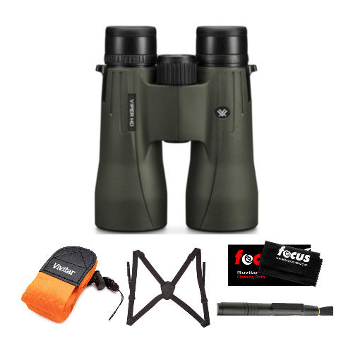 Vortex 10x50 Viper HD Roof Prism Binoculars with Bino Caddy Harness and Accessory Bundle