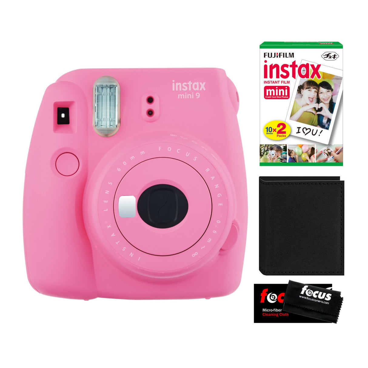 Fujifilm instax Mini 9 Instant Camera (Flamingo Pink) with Mini Twin Film Pack (20 Exposures) Bundle