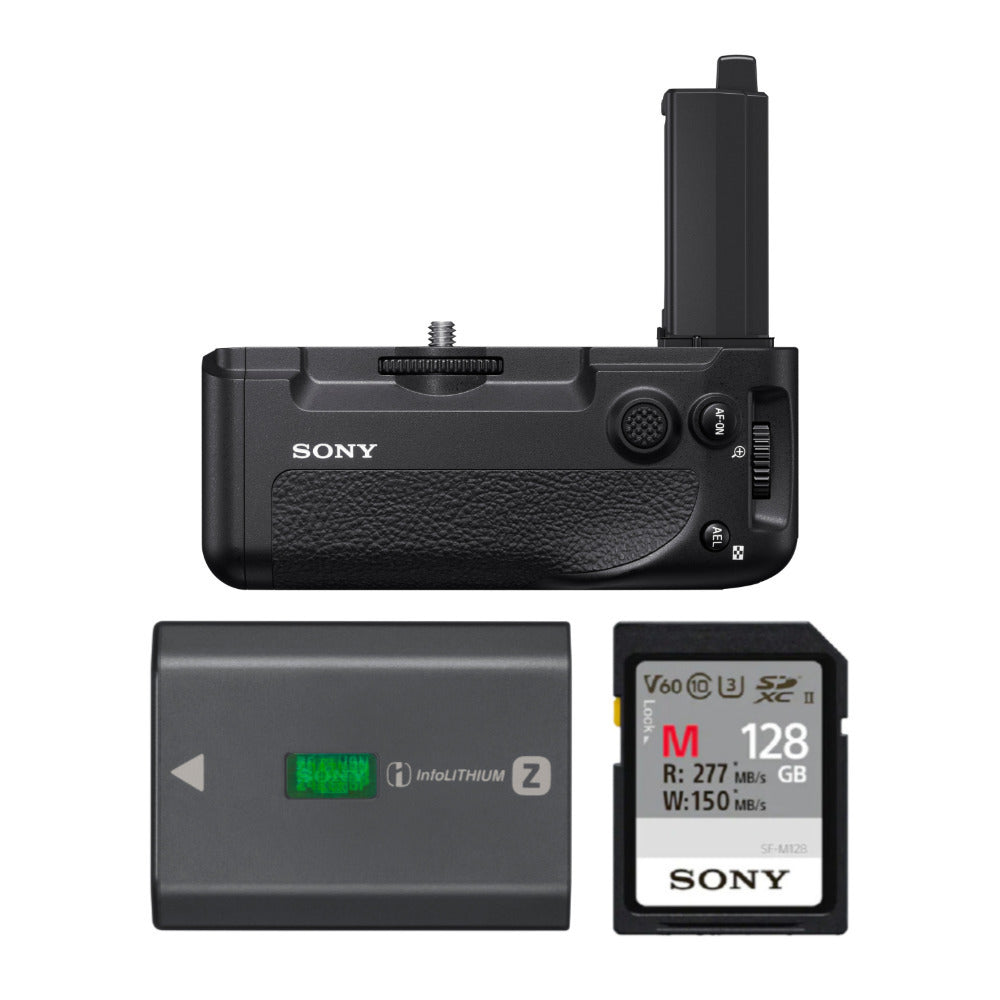 Sony Vertical Grip for Alpha a7R IV Camera with Battery, Dual Charger, and 128GB SD Card