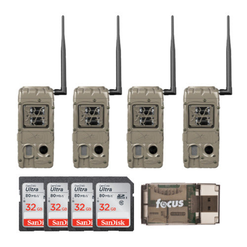 Cuddeback G-5086 CuddeLink Double Barrel 20MP Trail Camera (4-Pack) with Four 32GB SD Cards, and Card Reader