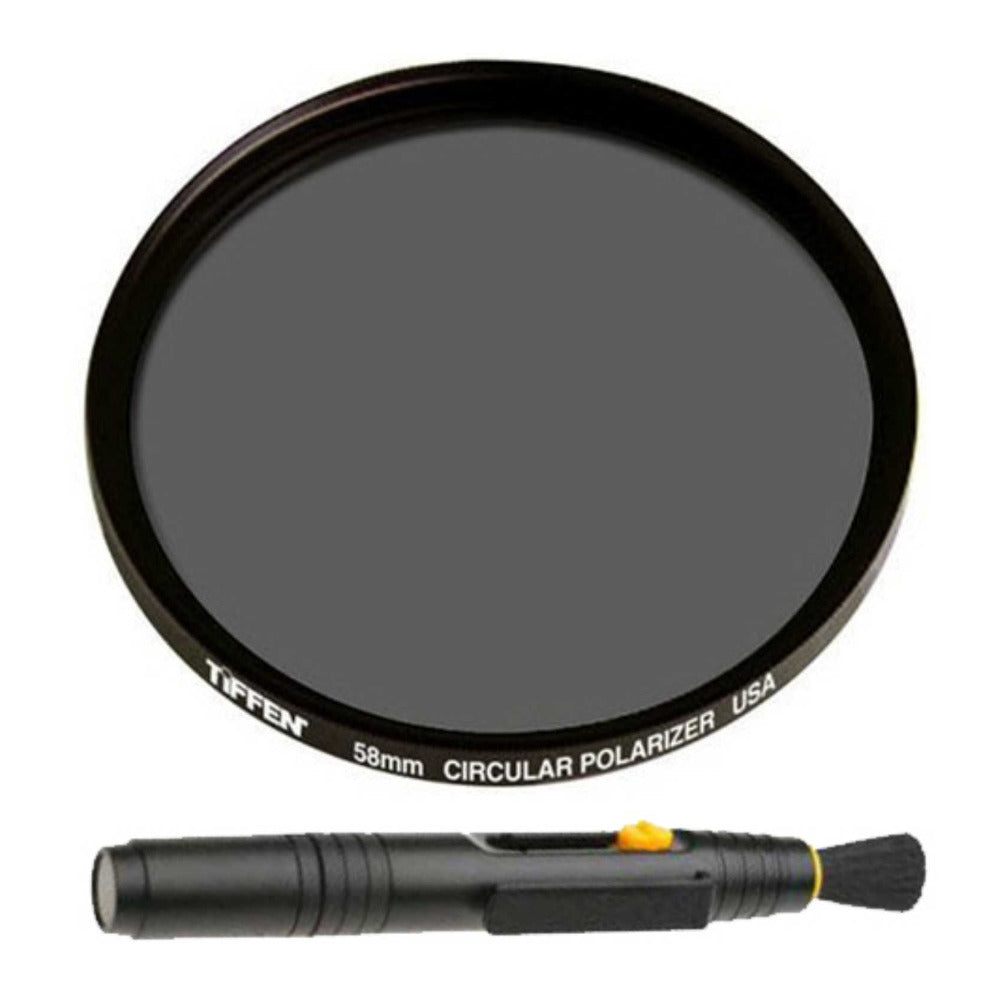 Tiffen 58mm Circular Polarizing Lens Filter and Lens Cleaning Brush Bundle