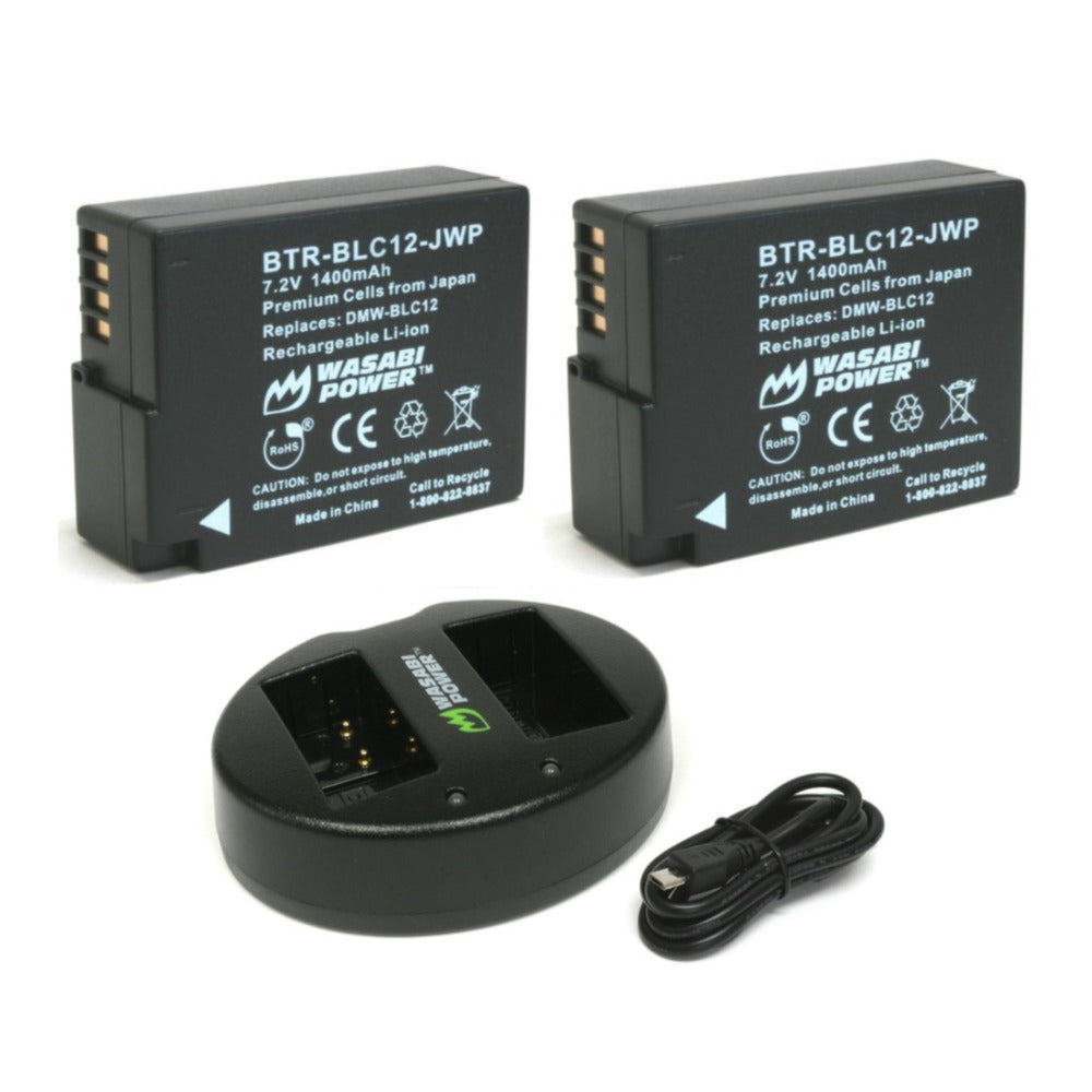 Wasabi Power Battery (2-Pack) and Dual USB Charger for Panasonic DMW-BLC12
