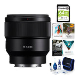 Sony FE 85mm f/1.8 Prime E-Mount Lens with Software Suite and Cleaning Kit and 64GB SD Card Bundle