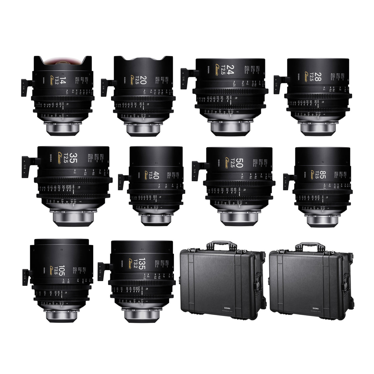 Sigma FF Classic Prime Line 10-Lens Kit (Meter Markings) with Hard Cases