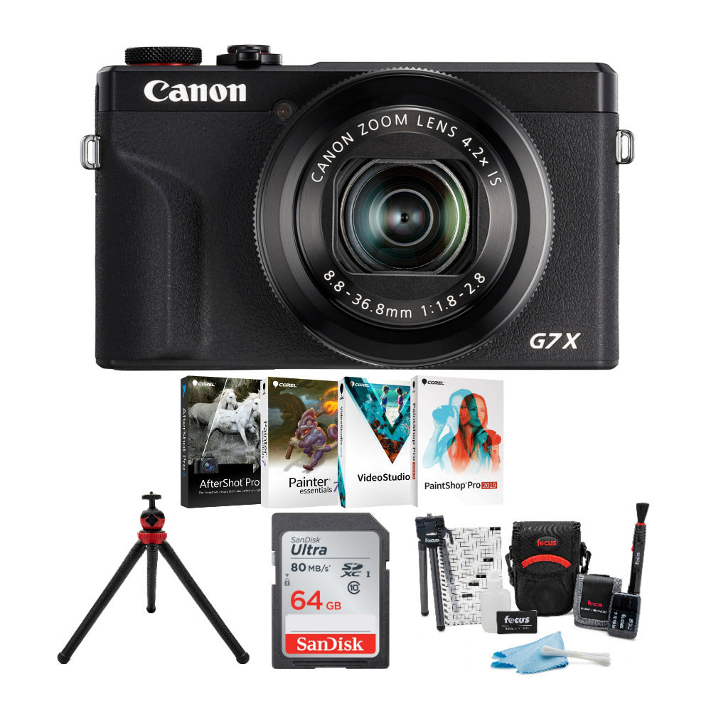 Canon Powershot G7X Mark III 4K Digital Camera (Black) with 64GB SD Card and Accessory Bundle