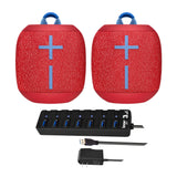 Ultimate Ears WONDERBOOM 2 Portable Bluetooth Speaker Pair (Radical Red) with 7-Port USB 3.0 Hub
