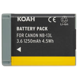 Koah 1250 mAh Rechargeable Lithium-Ion Battery Kit for Canon NB-13L with Charger