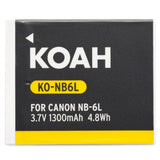 Koah 1300mAh Rechargeable Li-Ion Battery for Canon NB-6L and NB-6LH with Charger