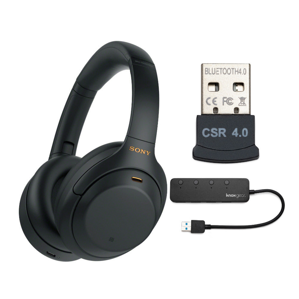 Sony WH-1000XM4 Wireless Noise Canceling Over-Ear Headphones (Black) with USB 3.0 Hub Bundle
