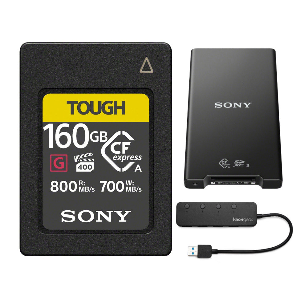 Sony CFexpress Type A 160GB Memory Card  MRWG2 CFexpress Type A/SD Memory Card Reader 4 Port Bundle