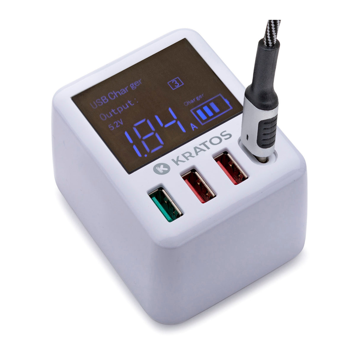 Kratos Power 40W QC3.0/PD3.0 4-Port USB Wall Charger with Digital Display and Foldable Plug