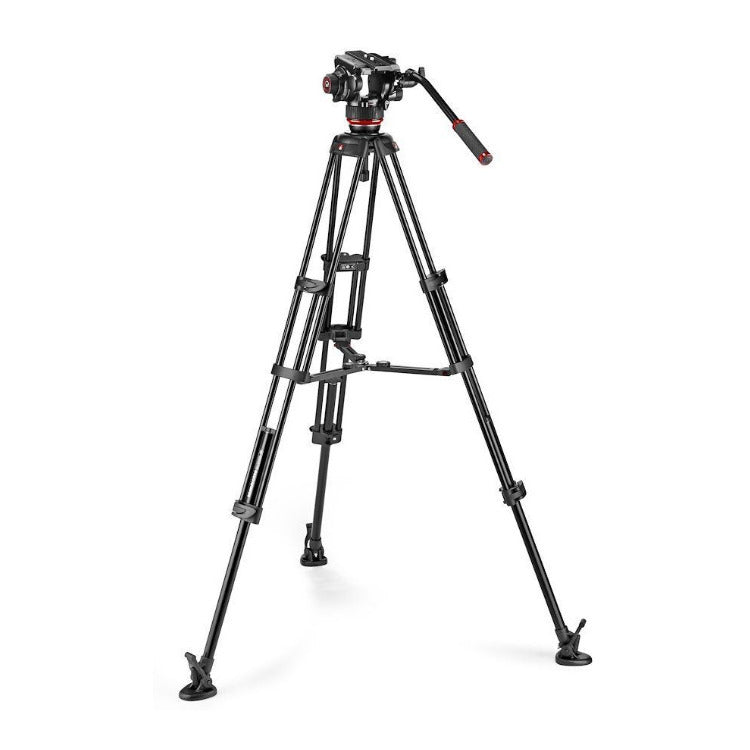 Manfrotto 504X Fluid Video Head with MVTTWINMA Aluminum Twin Leg Tripod with Middle Spreader