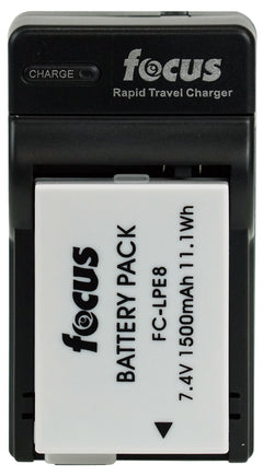 Focus Replacement Rechargeable Lithium-Ion Battery and Travel Charger for Canon LP-E8