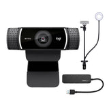 Logitech C922 Pro Stream 1080p Webcam, Knox Gear Holder and Light Stand and 4-Port USB Hub