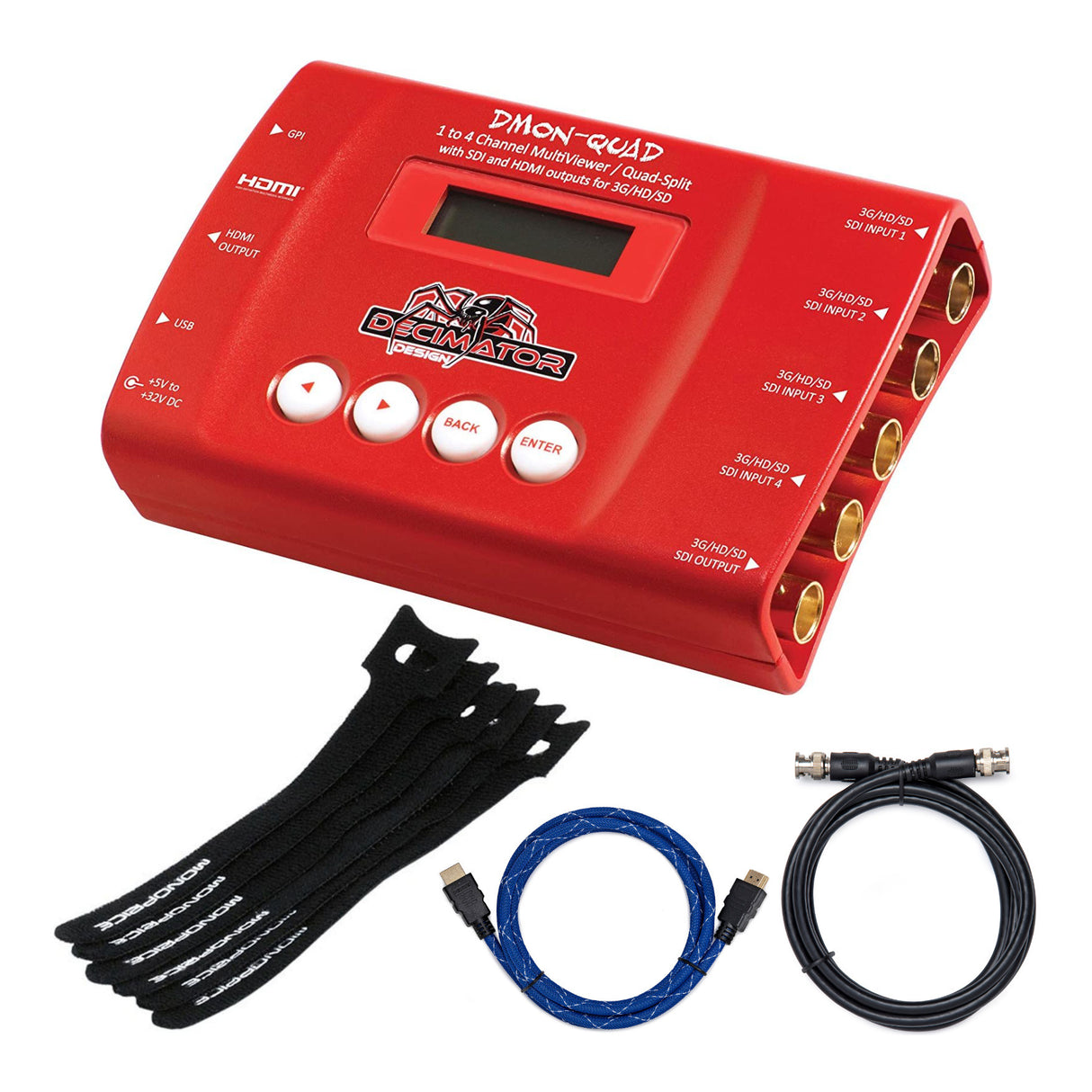 Decimator DMON-QUAD 4-Channel 3G-SDI Multiviewer with Accessory Bundle