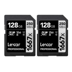 Lexar Professional 128GB 1667x Class 10, UHS-II, U3 SDXC Memory Card (2-Pack)