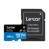 Lexar 64GB High-Performance 633x microSDXC UHS-I Memory Card with SD Adapter