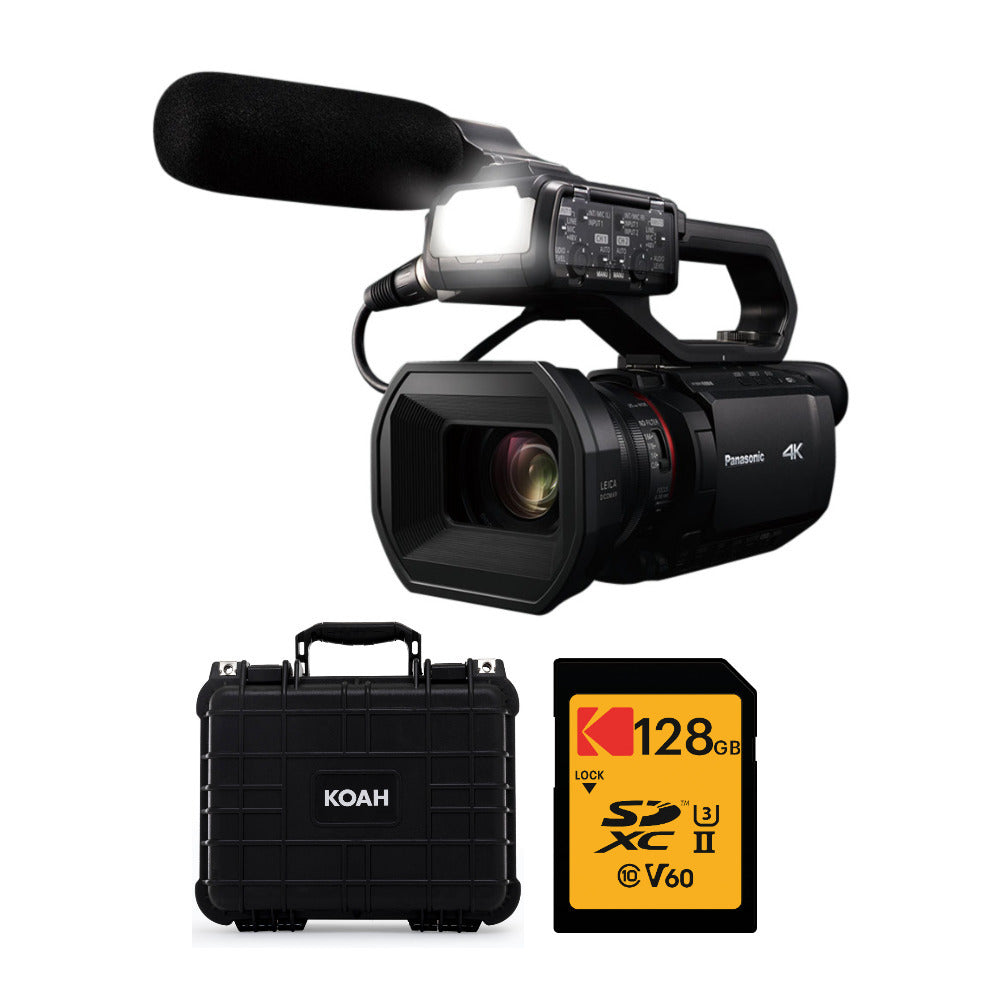 Panasonic HC-X2000 4K Pro Camcorder (Black) with 128GB SD Card and Koah Weatherproof Case